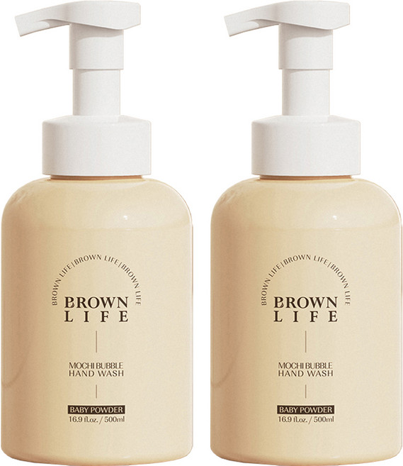 브라운 라이프 아기 핸드워시 대용량 거품형 저자극 손세정제 베이비파우더향, 500ml, 2개