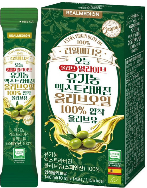 리얼메디온 오늘 유기농 엑스트라버진 올리브유 스틱 14p, 1개, 140ml