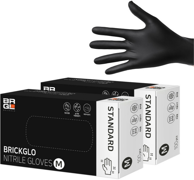 브릭글로 스탠다드 니트릴 장갑, 블랙, M, 2개