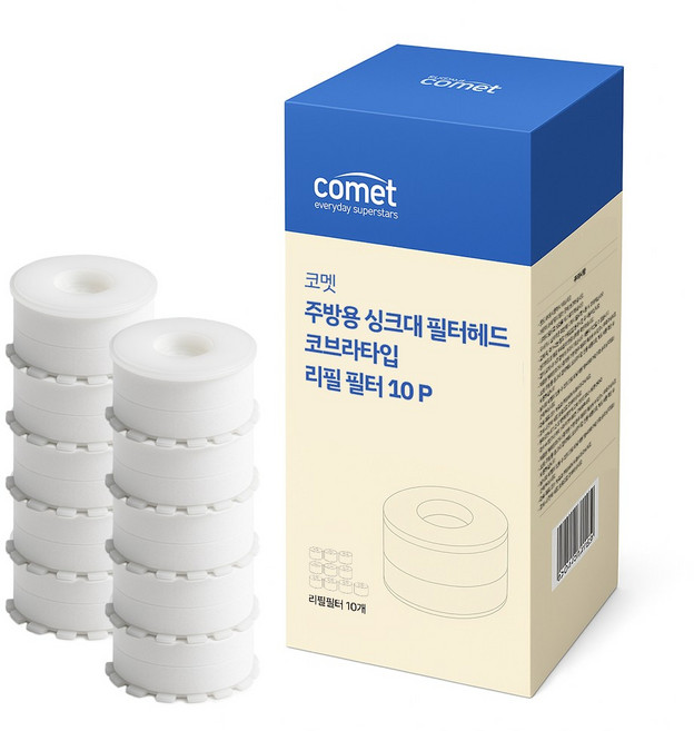 코멧 주방용 싱크대 필터헤드 코브라타입 리필 필터, 10개