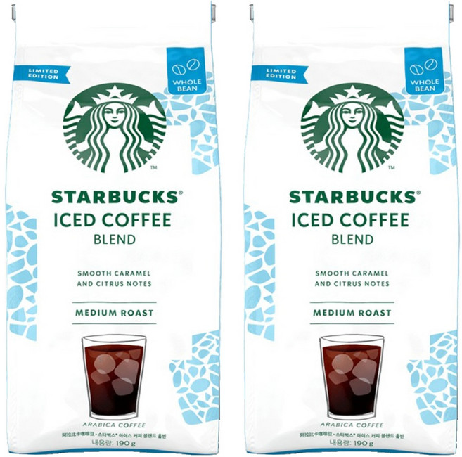 스타벅스 아이스 커피 블렌드 원두, 홀빈(분쇄안함), 190g, 2개