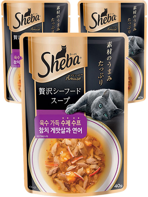 쉬바 수프 고양이간식, 참치 게맛살과 연어, 40g, 3개