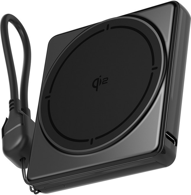 어반어스 QI2 15W 미니 스퀘어 LCD 맥세이프 고속 보조배터리 5000mAh C타입, 블랙, UB-DAPD15WM05