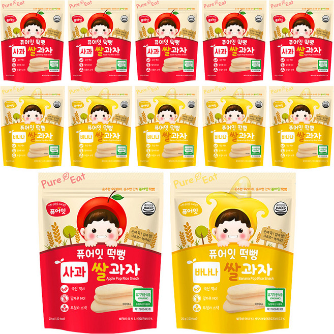 Pure Eat 孩童風味米餅 6入組, 蘋果口味+香蕉口味, 2組, 30g