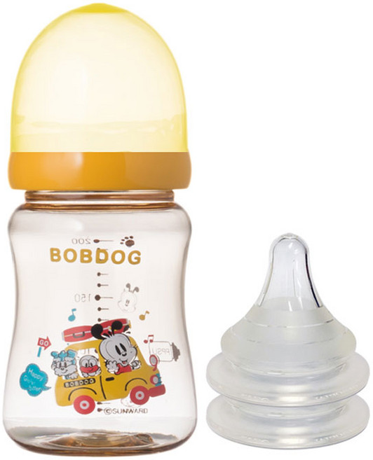 리틀밥독 국내 제조 PPSU 유꼭지젖병 젖꼭지 + 2개입, 옐로우, 200ml, 1세트