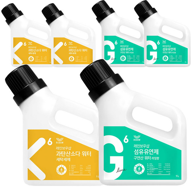 레인보우샵 과탄산소다 워터 세탁세제 1L + 구연산 워터 섬유유연제, 3세트