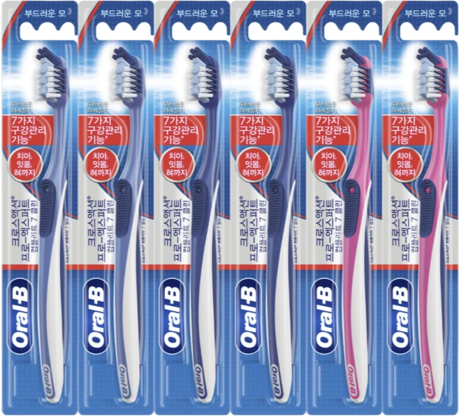 오랄비 크로스액션 컴플리트7 클린 칫솔, 6개입, 1개 - 쿠팡