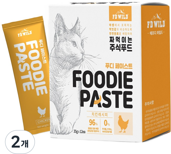 에프디와일드 고양이 푸디페이스트 주식 파우치 12p, 420g, 2개, 닭