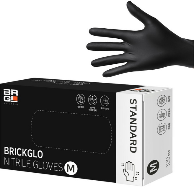 브릭글로 스탠다드 니트릴 장갑 100p, 블랙, M, 1개