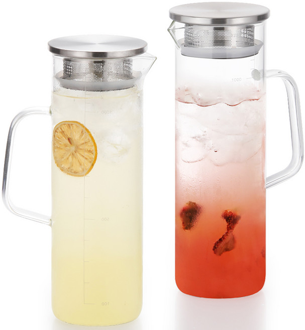 리본제이 비커유리 물병 2p, 혼합색상, 1100ml