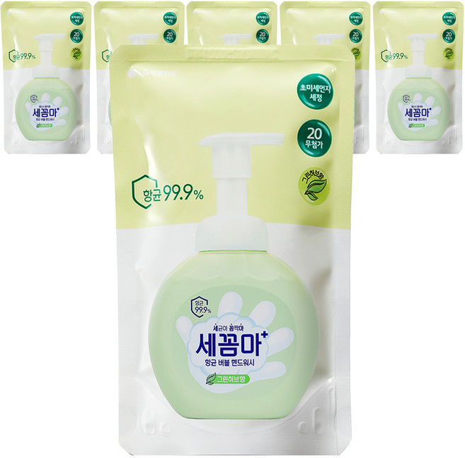 세균아꼼짝마 온더바디 버블 핸드워시 그린허브향 리필, 200ml, 6개