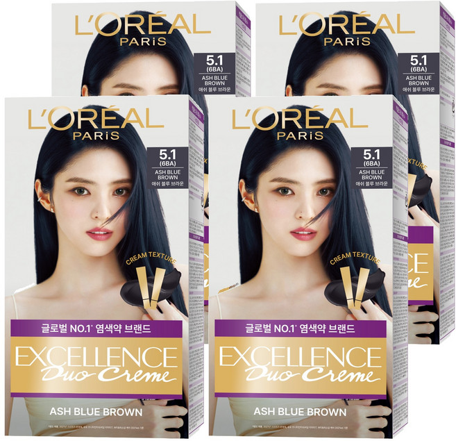 로레알파리 엑셀랑스 듀오크림 나눠쓰는 새치염색 염모제, 5.1 애쉬블루브라운, 4개