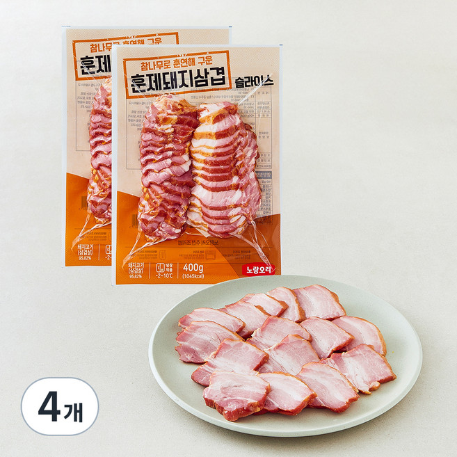 노랑오리 훈제돼지삼겹 슬라이스, 400g, 4개