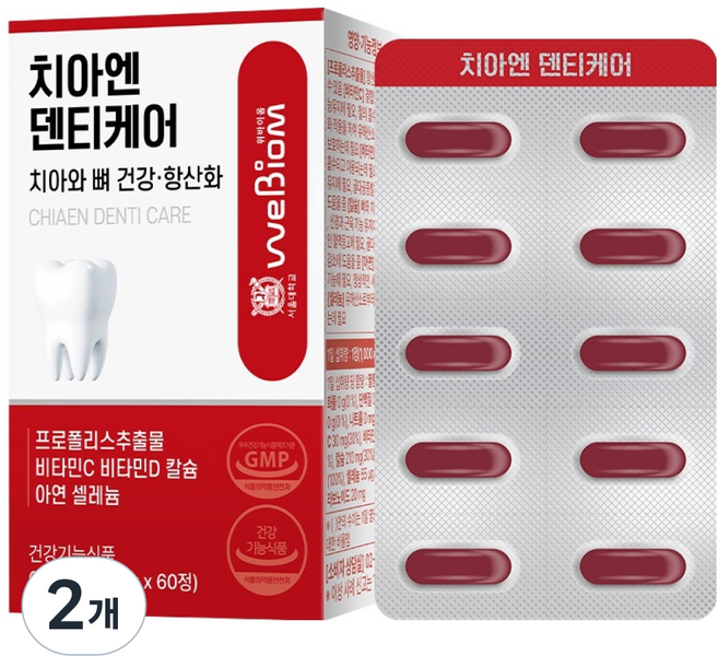 위바이옴 치아엔 덴티케어 치아와 뼈 건강 항산화 60g, 2개, 60정