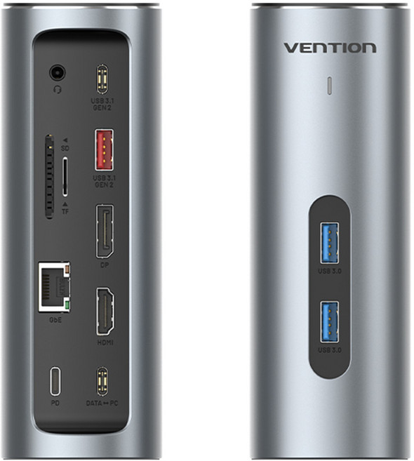 벤션 8K C타입 멀티 허브 HDMI DP MST 수직 도킹 스테이션, 메탈 그레이, 1개