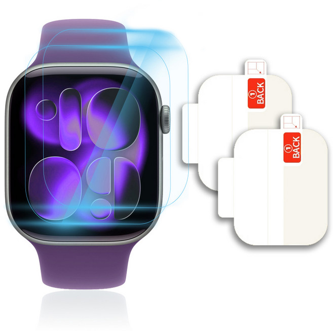 클로버에어 애플워치 블루라이트 차단 풀커버 TPU 스크래치 자가복원 고광택 전면 액정 보호필름 2p, 투명, 1세트