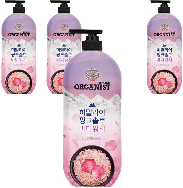 오가니스트 히말라야 핑크솔트 풍성한 거품 산뜻한 바디워시 로즈향, 900g, 4개