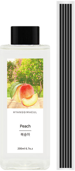 향기마을 디퓨저 리필오일 + 섬유 스틱 5p 세트, 복숭아, 200ml, 1개