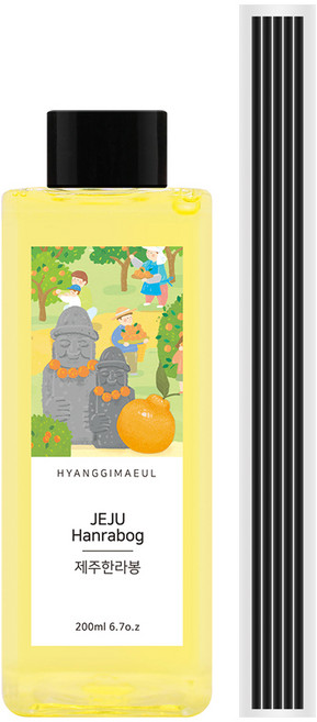 향기마을 디퓨저 리필오일 + 섬유 스틱 5p 세트, 제주한라봉, 200ml, 1개