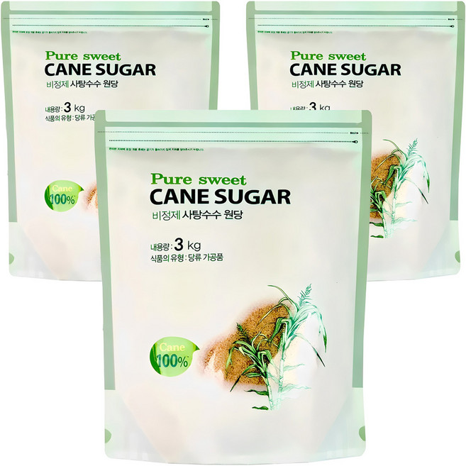 비정제 사탕수수 원당, 3kg, 3개