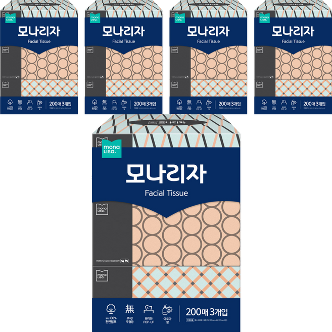 모나리자 천연펄프 미용티슈 2겹, 200매, 15개