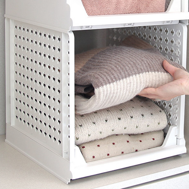 올리빙 국내 제조 크로스 접이식 슬라이딩 리빙박스, 화이트, 2개