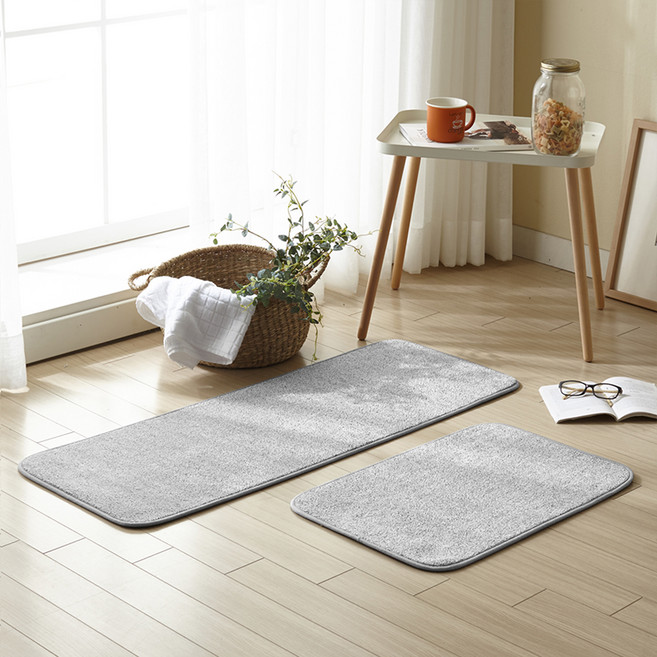 가온길카페트 투컬러 믹스 마일드 주방매트 + 발매트 세트, 그레이