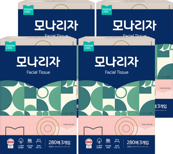 모나리자 천연펄프 미용티슈 2겹, 280매, 12개