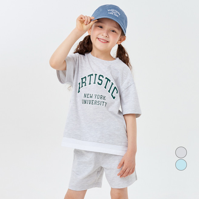 롤리트리 레이어드 레터링 반팔 반바지 상하의 세트