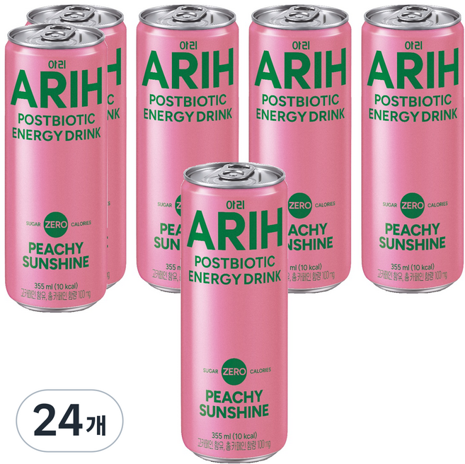 아리 포스트 바이오틱 에너지 드링크 피치선샤인, 24개, 355ml