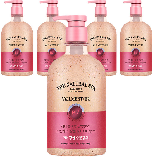 벨먼 스파 수분광채 약산성 스크럽 바디워시 블랙로즈향, 600g, 5개