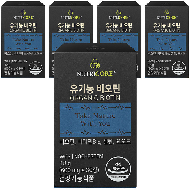 뉴트리코어 유기농 비오틴, 30정, 5개