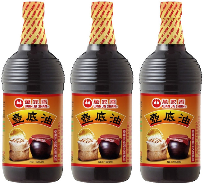 萬家香 壺底油 100%純釀造 不含防腐劑 使用非基因改造黃豆, 1L, 3瓶