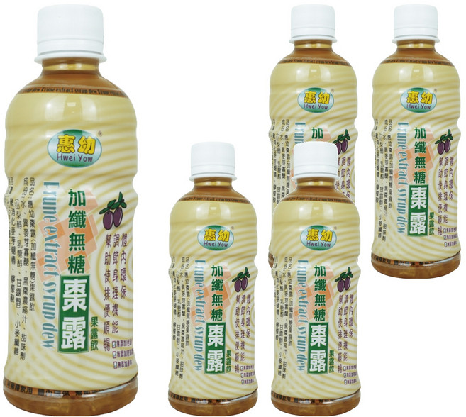 Hwei Yow 惠幼 棗露 加纖無糖 果露飲, 330ml, 5瓶