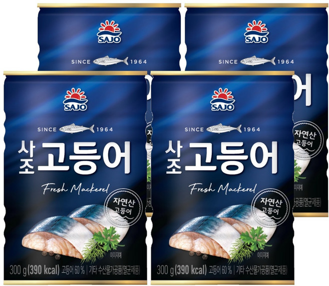 사조 고등어 통조림, 300g, 4개