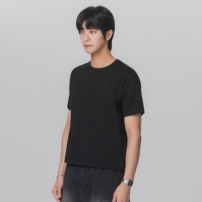 앨빈클로 남녀공용 베이직 크롭 반팔 면 티셔츠 AST3511