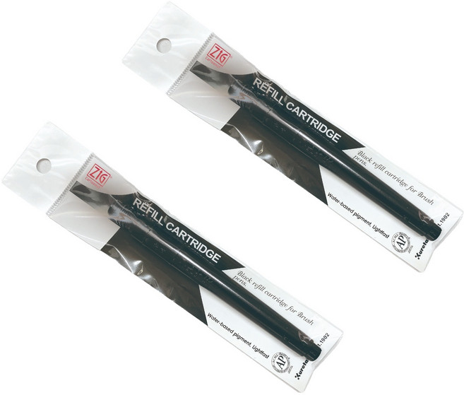 쿠레타케 브러쉬 펜 22호 / 24호 리필 카트리지, 검정색, 2개