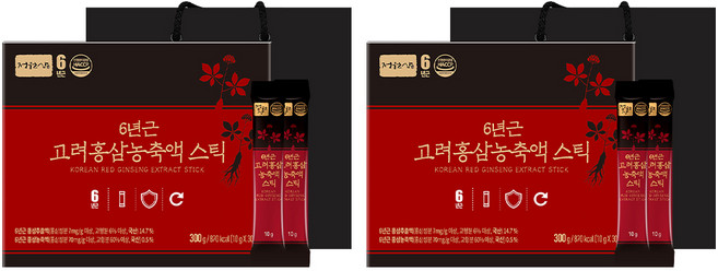 정원삼 6년근 고려홍삼 농축액 스틱 30개입 + 쇼핑백, 300g, 2세트