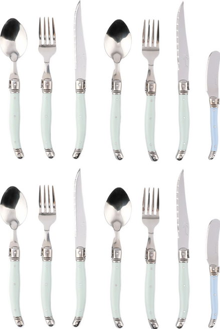 장네론 리옹라귀올 양식 커트러리 4인 14p 세트, 민트(디너스푼, 디너포크, 나이프), 스카이블루(버터나이프), 디너스푼 4p + 디너포크 4p + 나이프 4p + 버터나이프 2p, 1세트
