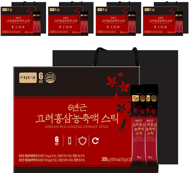 정원삼 6년근 고려홍삼 농축액 스틱 30개입 + 쇼핑백, 300g, 5세트