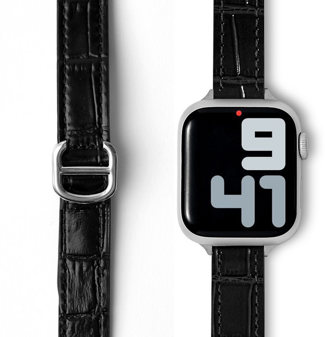 애플워치 호환 디버클 슬림 가죽 스트랩, 블랙, 1개