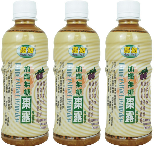 Hwei Yow 惠幼 棗露 加纖無糖 果露飲, 330ml, 3瓶