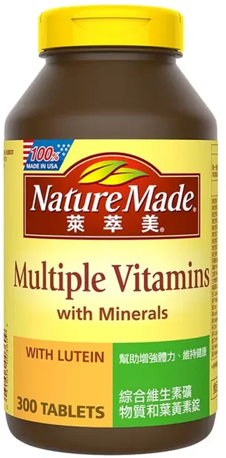 Nature Made 萊萃美 綜合維生素礦物質加葉黃素錠, 300顆, 1罐