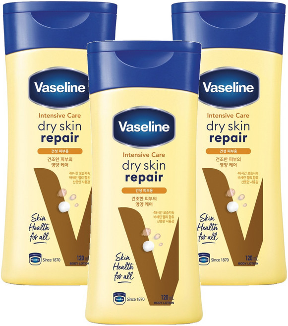 바세린 드라이 스킨 리페어 바디로션, 120ml, 3개