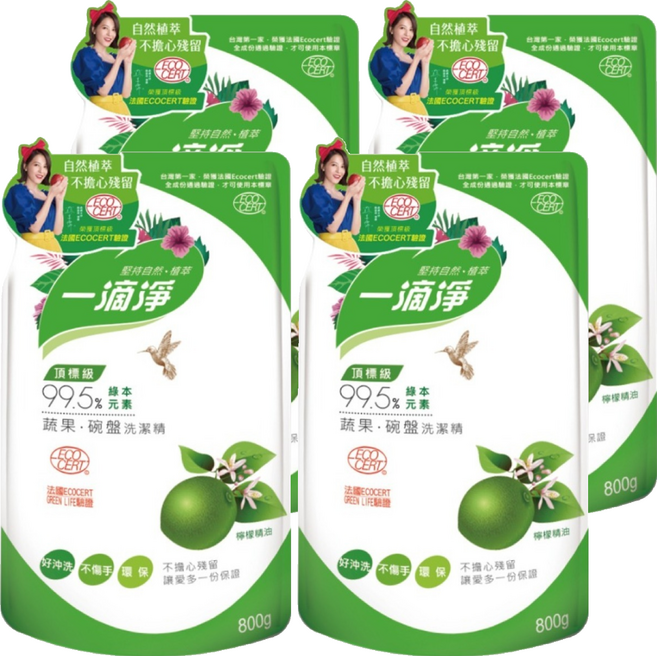 一滴淨 蘆薈多酚食品用洗潔精, 800g, 4包