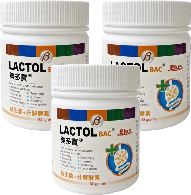 LACTOL BAC 樂多寶 活性腸益粉 寵物腸胃保健品 100 grams, 益生菌+分解酵素, 3罐