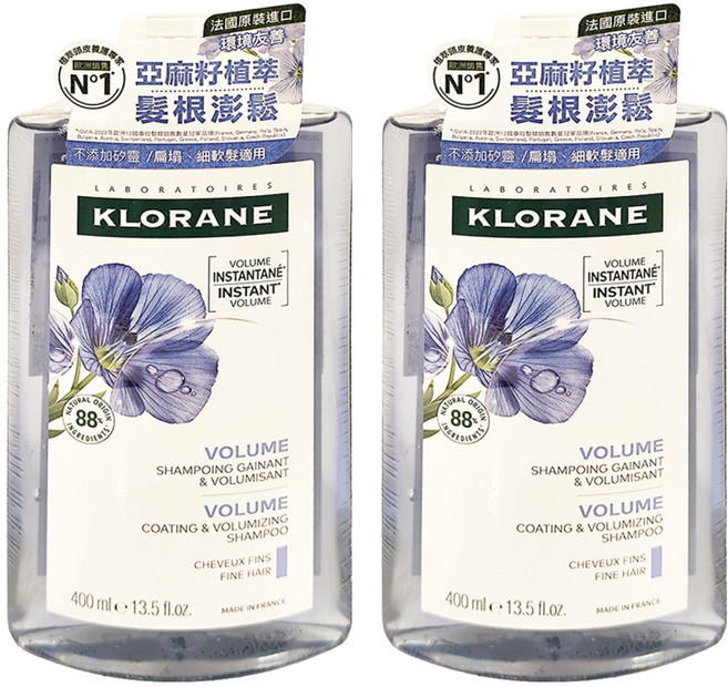 KLORANE 蔻蘿蘭 豐盈澎鬆洗髮精, 400ml, 2瓶