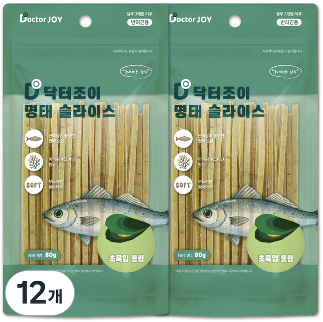 닥터조이 강아지 명태슬라이스 간식, 초록입홍합, 80g, 12개