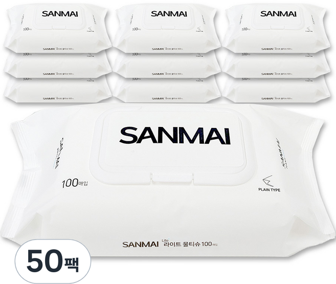 한스웰 SANMAI 저자극 라이트 물티슈 캡형, 40g, 100매입, 50개