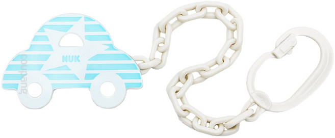 NUK 造型奶嘴+奶嘴鍊, 汽車款 藍色 + 白色, 1組